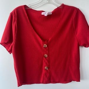Red Crop Top with Buttons